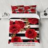 3Pcs Red Blossoms Duvet Cover Vivid Floral Zebra Stripe 3D Printed Single Twin Queen Size 100% Polyester Quilt Cover Sets