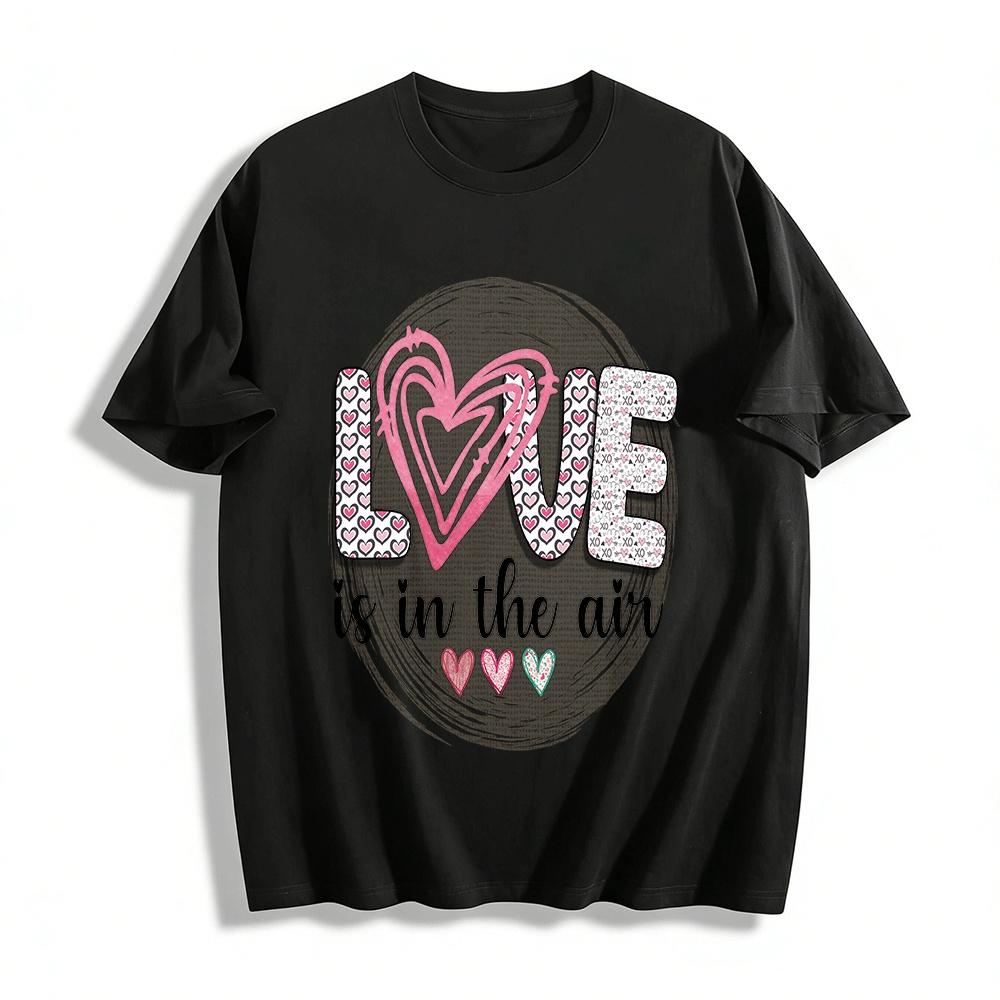 Love Is In The Air Heart Graphic Casual Women s Top Pure cotton T-shirt XXS