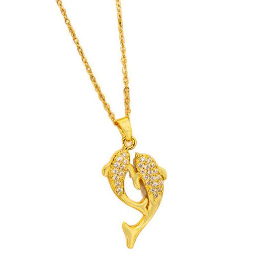 Double Rhinestone Fish Pendant Necklace Lightweight Hypoallergenic Women Couple Dual Dolphin Chain Necklace Fashion Jewelry