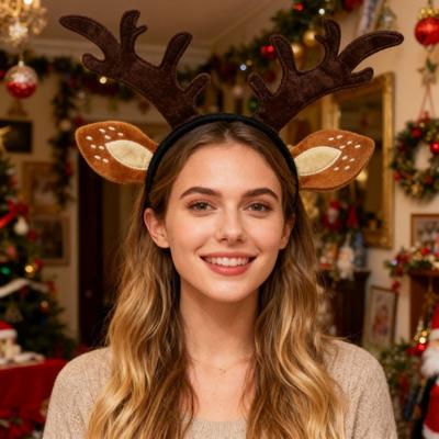 Reindeer Antlers Headband for Women Adults Plush Deer Ears Headpiece Reindeer Horns Costume Accessories for Halloween Christmas Party Cosplay Supplies