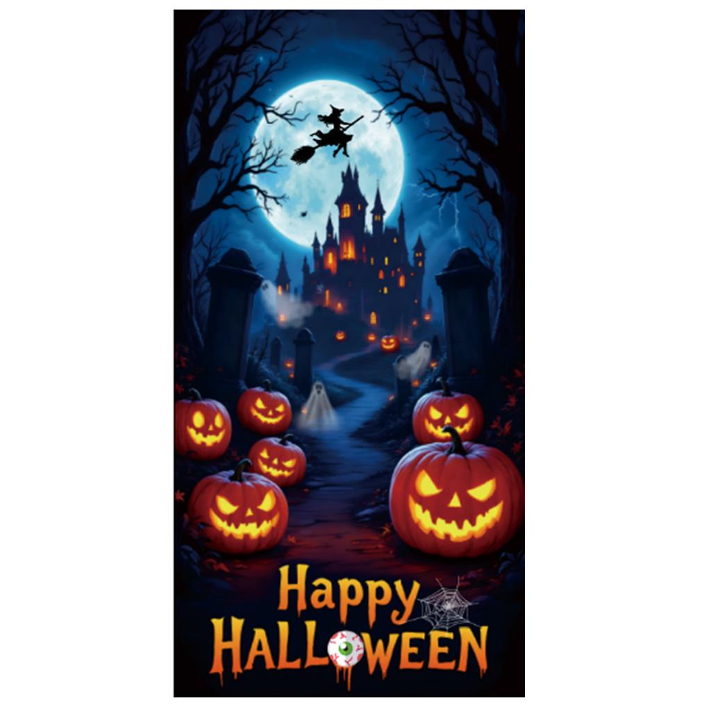 Halloween Horror Decoration Background Cloth, Haunted House Family Arrangement, Outdoor Door Curtain Hanging Cloth Vertical Poster