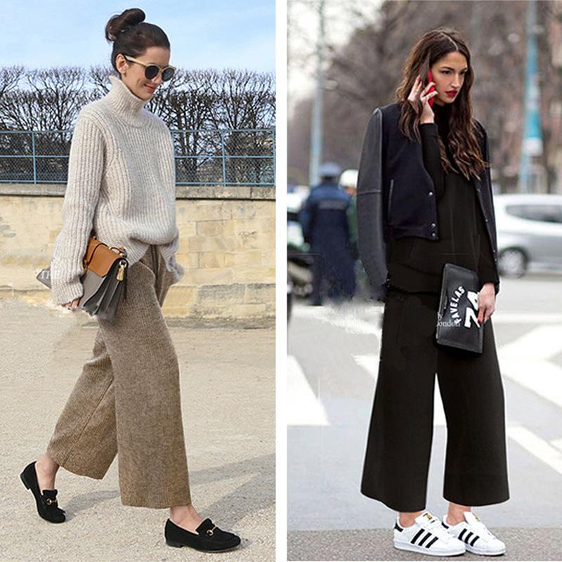 Pantaloni Larghi in Lana Taglie Forti Addensati Primavera e Autunno Strisce Aggiornate Vestibilità Comoda Pantaloni Dritti a Nove Punti