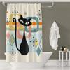Mid-Century Modern Atomic Cat Shower Curtain - Light Beige Design, Unique Wedding & Housewarming Gift