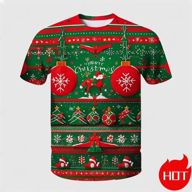 Summer Fashion 3D Print Merry Christmas T Shirt Cute Santa Xmas Christmas Trees Graphic T-shirts Men Funny Streetwear Tee Shirts