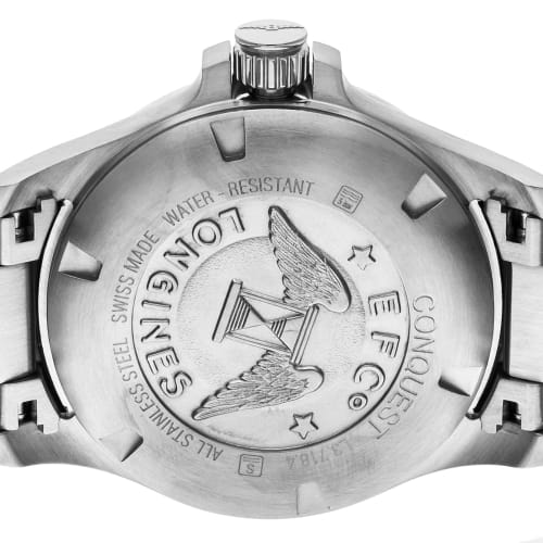 Longines Men's CONQUEST V.H.P. Quartz Watch, 5 ATM Water Resistant, Sapphire Crystal, Black Dial, Stainless Steel, L3.718.4.66.6, Silver