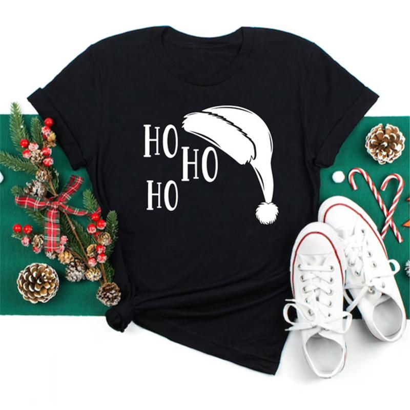 

Women Black T Shirt Cute Plaid Christmas Holiday Fashion Cartoon Santa Claus Print Tops Tee Lady Female Graphic T-Shirt 3XL чорний