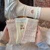 Cartoon Little Bear Style Summer and Spring Lightweight Mesh Breathable Mid-calf Socks with Cute Bow-shaped Lace Trim and Pile-up Design