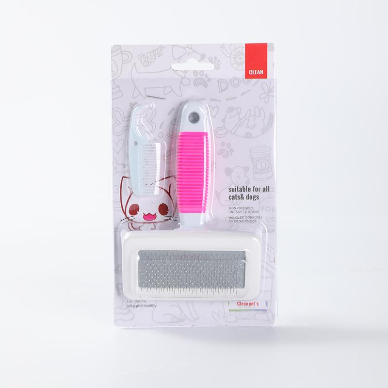 

Wave glue handle non-slip pet comb large beauty open knot steel needle dog cat cleaning supplies Blister Card - Small [14x10cm] рожевий