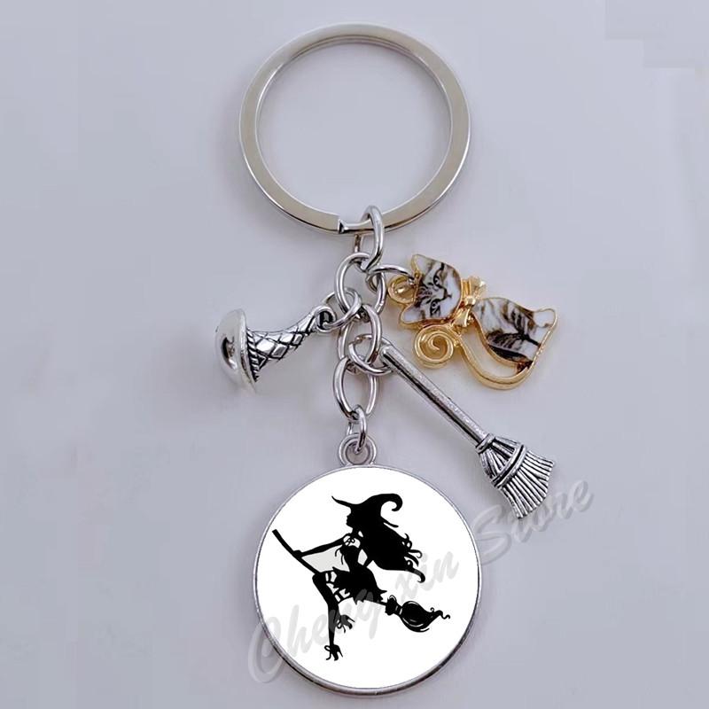 witch print print gothic glass cabochon halloween party wallet tote keychain best gift