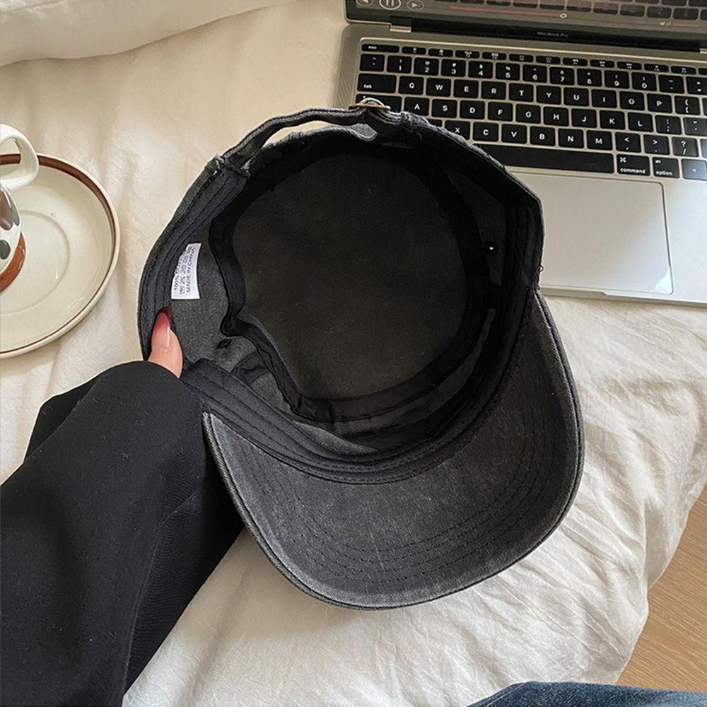 Y2k Flat Top Hat Washed Cotton Visor Hat Casual Cadet Cap  Unisex
