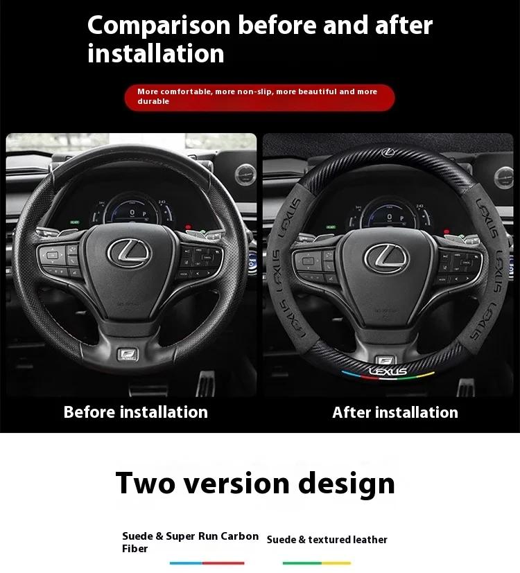 Car Carbon Fiber Suede Steering Wheel Cover For Lexus ES200 ES260 ES300 RX300 LS500h GS300 IS250 IS300 CT200h LX570 GX NX UX RZ