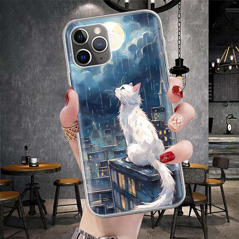 Anime Cat Rain Animal Soft Phone Case For IPhone 18 11 17 Air 16E 16 Pro Max 15 + 14 Plus 13 Mini 12 Apple 7 SE 8 Fundas Coque 11 1
