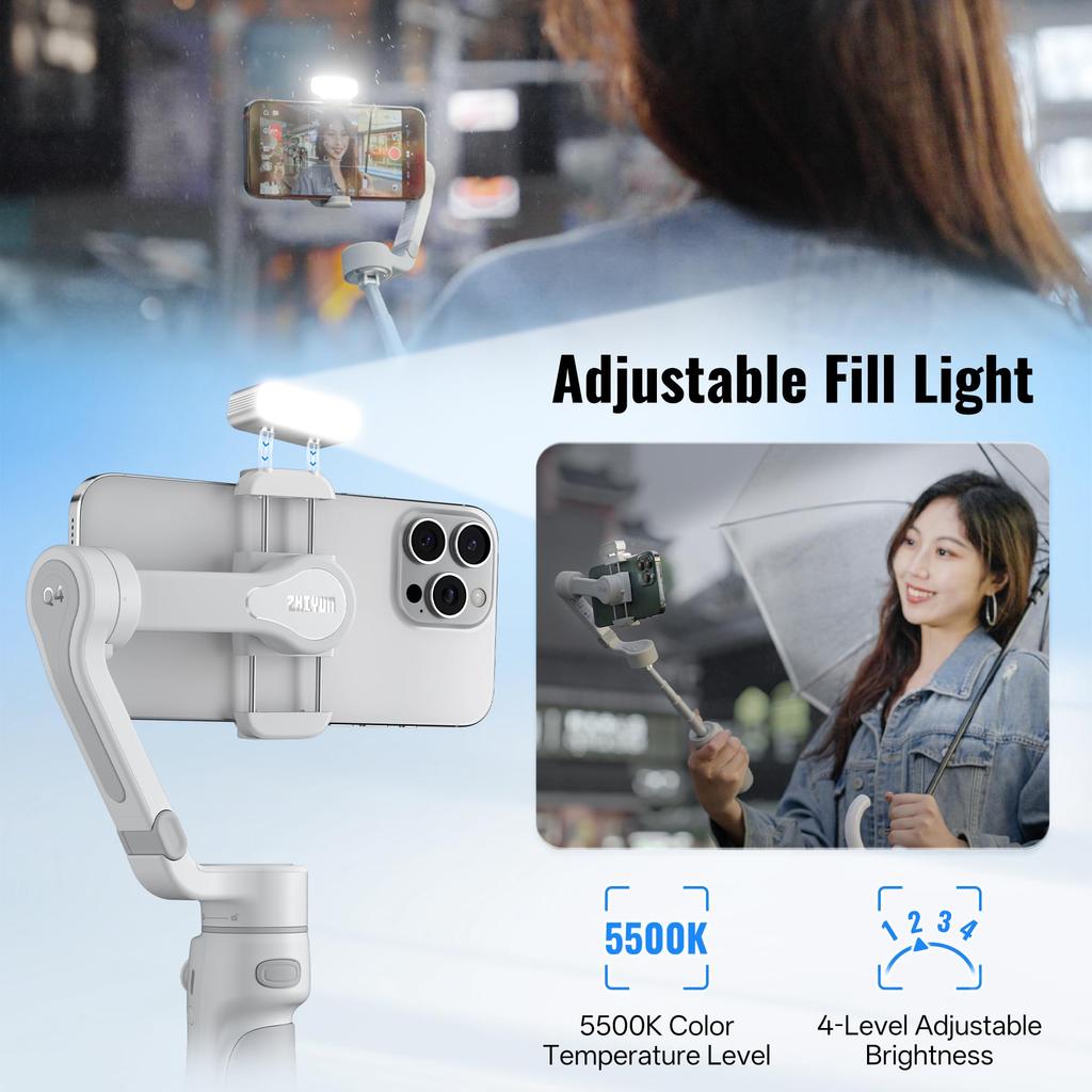 Japanese ZHIYUN COMBO Smartphone Gimbal with Telescopic Dedicated Storage Bag and Magnetic Light Compact Folding Lightweight 370g [Official Warranty]