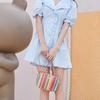 Fashion Women Rainbow Striped Crossbody Shoulder Bag for Girls Small Purse and Handbag Ladies Straw Woven Shell Beach Bag ARI