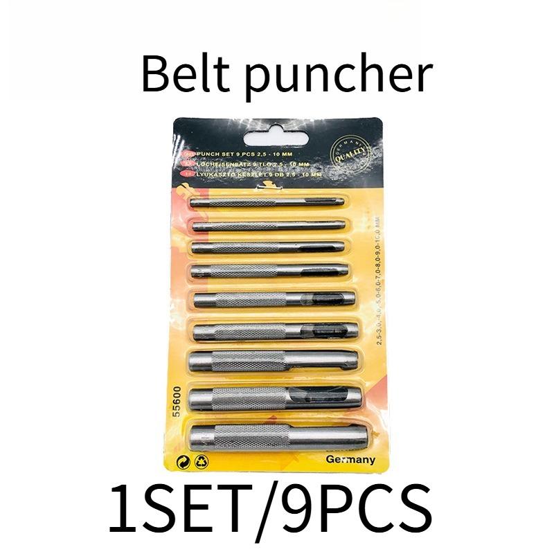 1SET/9PCS Hand Tools Sharp Belt Punch DIY Leather Tools Head Hardening Punch Chisel Punch Round Punch