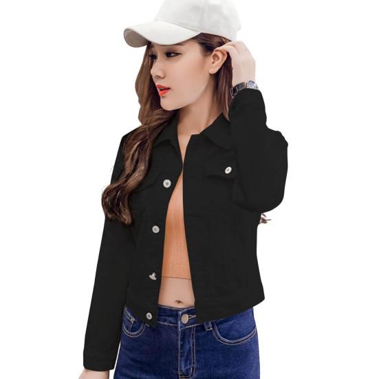 

Зимняя женская куртка с длинными рукавами, отложным воротником, нагрудными карманами, застежкой на пуговицы, пальто короткого типа, повседневная уличная одежда, джинсовые пальто M чёрный