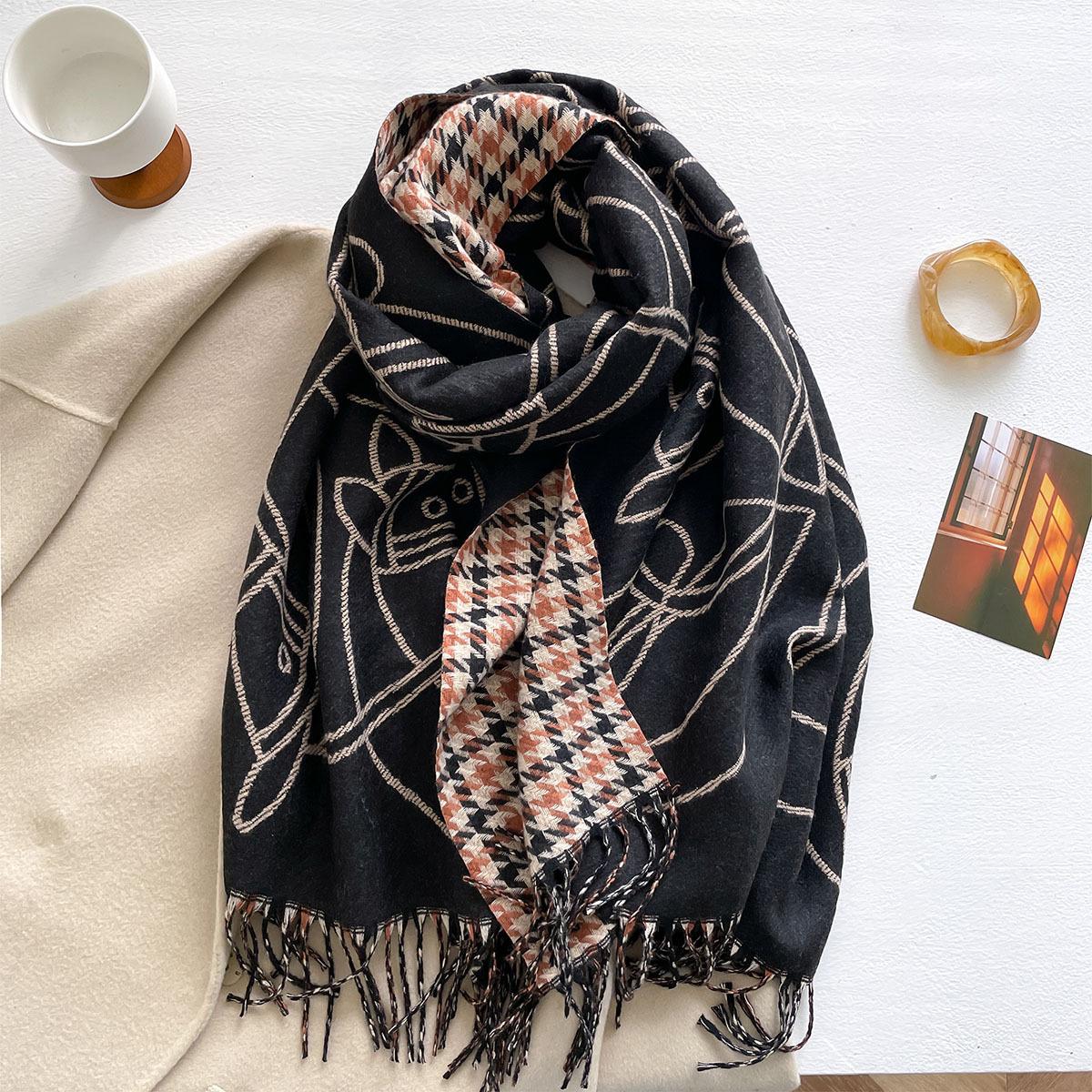 

Autumn and winter thickened imitation cashmere double-sided jacquard scarf women s long tassel design multi-functional warm scarf shawl 200*65cm