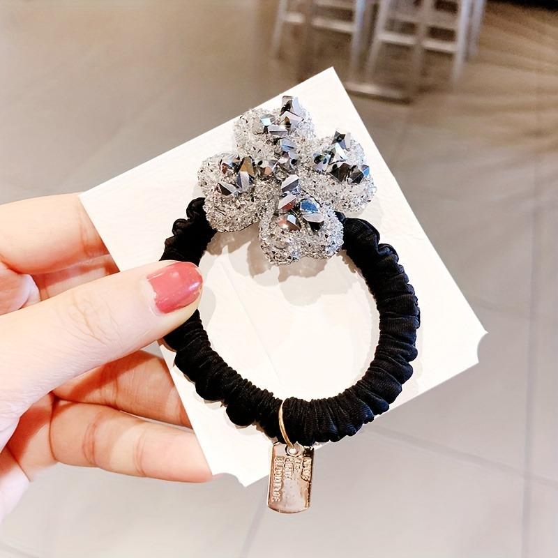 Korean Style Rhinestone Heart Hair Tie Four-Leaf Clover Square Hair Tie Easy Temperament to Tie Hair Rubber Band