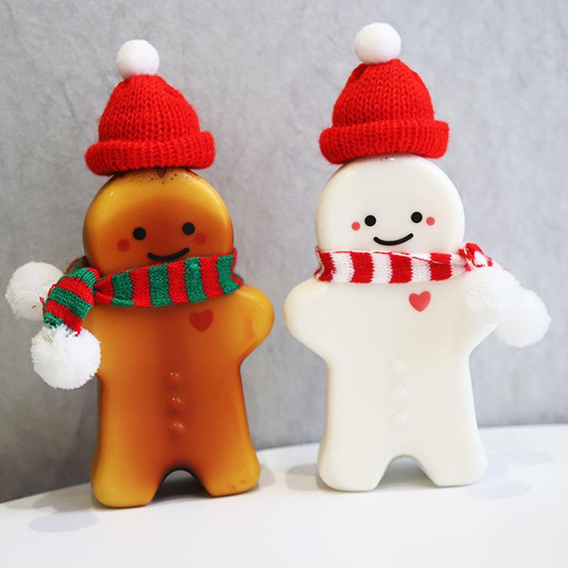 1 Pcs Christmas Gingerbread Man Candy Jar Sealed Plastic Juice Drink Bottle Xmas Party Year Gingerbread Man Drink Container