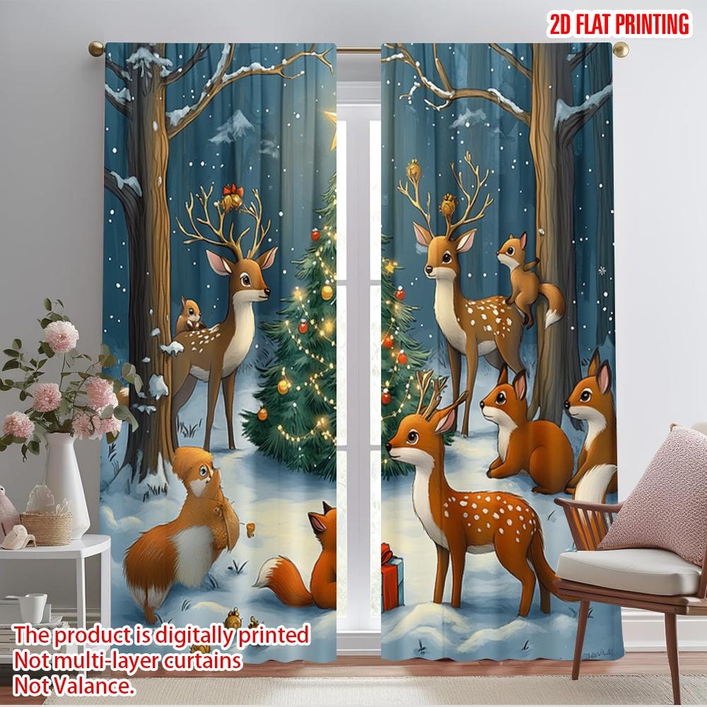 

2 шт., 2D друк на площині Сучасні штори Лісові тварини Різдво Лісовий святковий Універсальна поліестерова тканина (без вудилища) 52.50×116.00 CM 2pcs