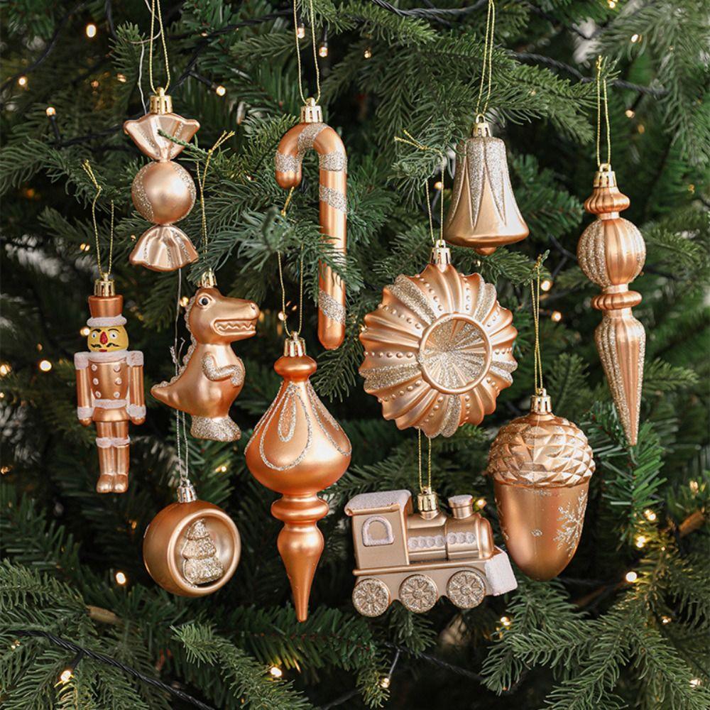 Plastic Christmas Pinecone Bell Pendants Champagne Merry Christmas Decor  Party Favors