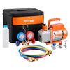 3.5 CFM HVAC Single Stage Rotary Vane Vacuum Pump and Manifold Gauge Kit Compatible with R134a, R22, R12, and R502 Refrigerants