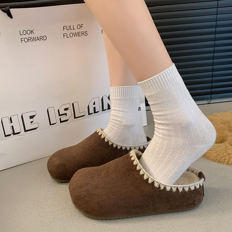 Cowhide version~ Hong Kong retro embroidered Boken shoes bag head half slippers women's 2025 autumn thick-soled inner height increase single shoes