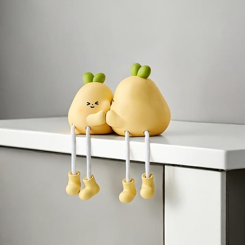 2pcs Cute Cartoon Resin Figurines with Hanging Legs, Decorative Collectible Statues, with Indoor Display for Various Room Types, Ideal Birthday Gift