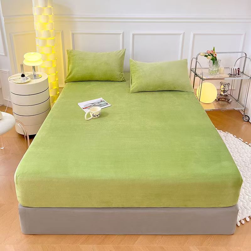 

Hot Fine Flannel Fitted Sheet Winter Warm Coral Fleece Mattress Protector Cover Soft Breathable Bed Cover Pillowcase 2pc Pillowcase зелений