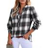 Ladies' V-neck Plaid Shirt, Fashionable Casual Button Up Top