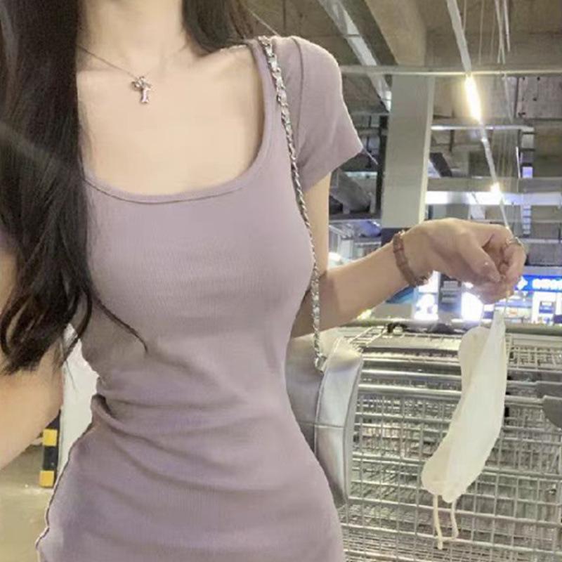 Платье-футболка в американском стиле  Pure Desire  для горячих девушек: Облегающая, облегающая бедра, спортивно-повседневная короткая юбка Small светло-фиолетовый