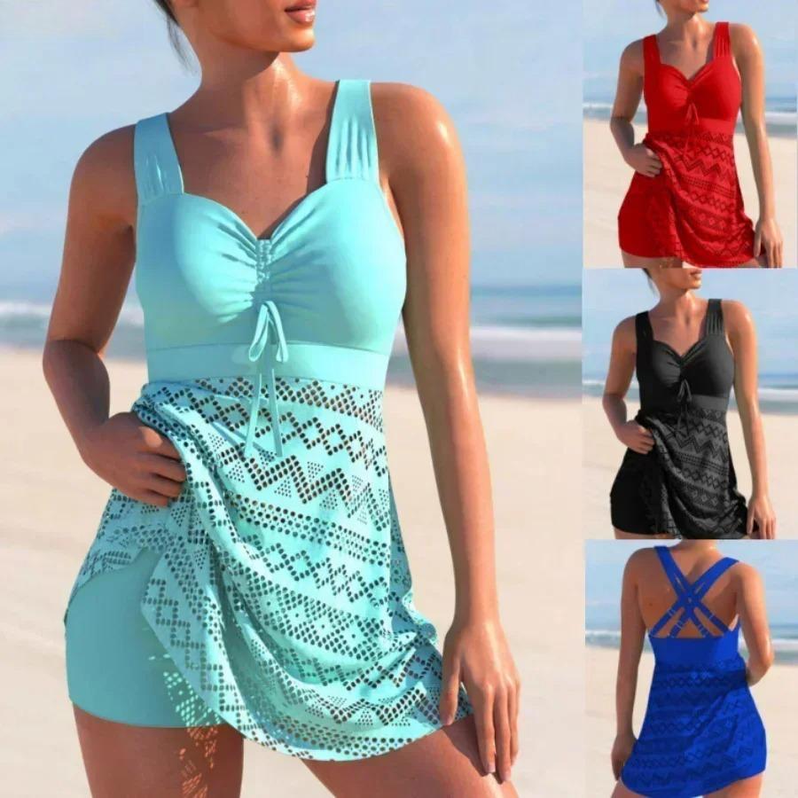Hollow Out Splicing Bikini Swimsuit Women Two Pieces Swimwear Brazilian Tankini Set Female Beachwear Bathing Suit S-4XL