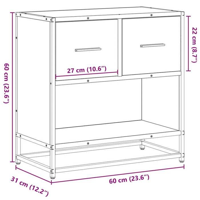 VidaXL Table de chevet chêne sonoma 60x31x60 cm bois ingénierie métal, table d'appoint, armoire de lit, table d'appoint pour 848695