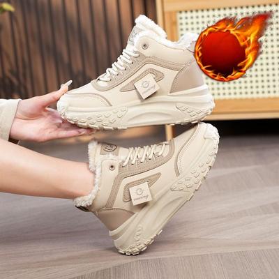 Shoes for Women Winter Plush Chunky Sneakers Lace Up Casual Thick Soled Warm Shoes