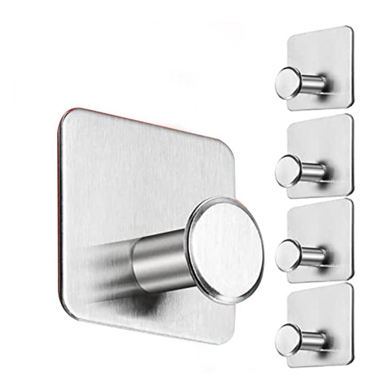 Good-Towel Holder No Drilling Wet Room Suitable Adhesive Hooks Set Of 5 Stainless Steel Hooks Self-Adhesive