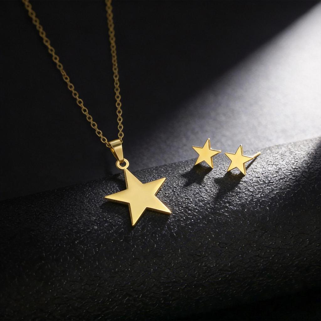 European Fashion Star & Moon Clavicle Necklace and Earring Set