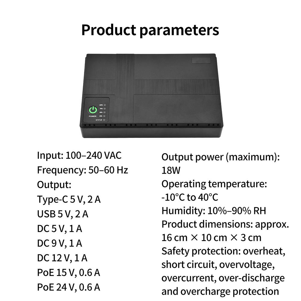 Multivoltage Mini UPS Uninterruptible Power Supply USB Type C Dual Port POE DC Backup Power For Modem Security Camera 5V 9V 12V