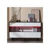 Buffet - MUVOE - 150x35x89,5 cm - Marbre noir - 4 tiroirs - Éclairage LED