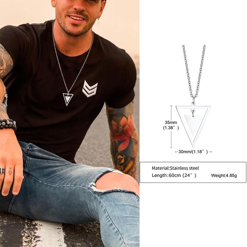 Popular Men Necklace,Interlocking Square Triangle Male Pendant,Stainless Steel Modern Trendy Geometric Necklaces,Hipster Jewelry
