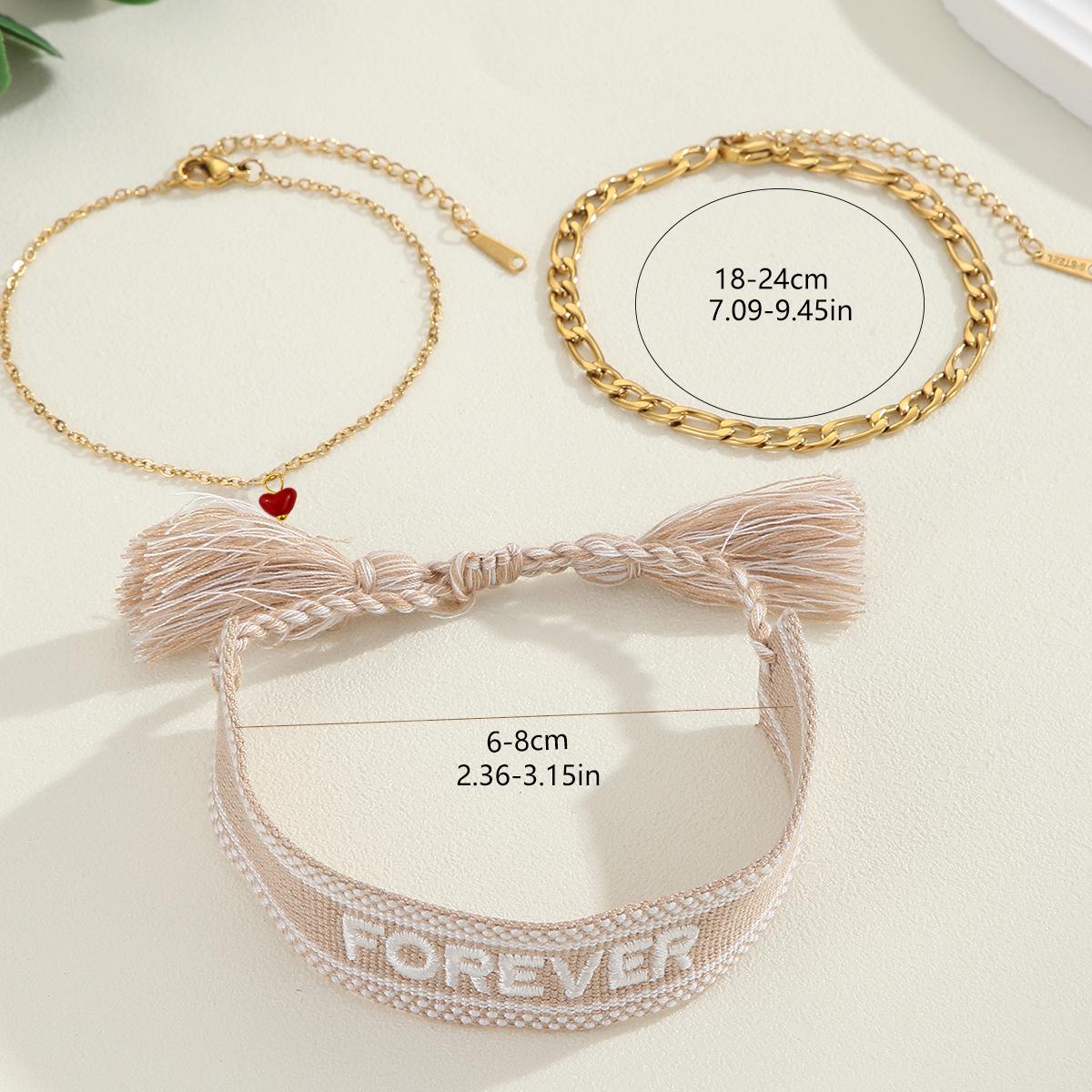 

Набор регулируемых браслетов из нержавеющей стали с покрытием из 18-каратного золота с вышивкой сердечка и тканевой буквой для женщин