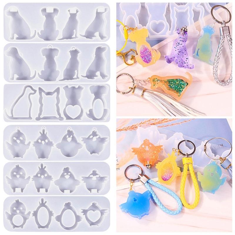 Silicone Mold Animal Dog Keychain Molds DIYs Crystal Earrings Pendant Mould Epoxy Resin Jewelry Making Mould Accessory