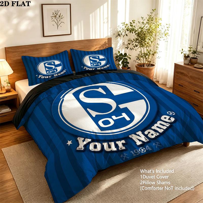 Schalke Fanartikel Benutzerdefinierter Namensmuster Bettwäsche Steppdecke Set Bettbezug Kissenbezug Heimgeschenk(1 Bettbezug + 2 Kissenbezüge, ohne Füllung)