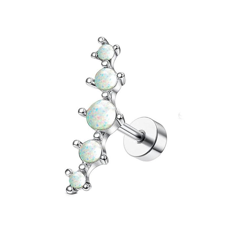 Bobisty 1pc 16G Cartilage Earring Stainless Steel Opal CZ Earrings Flat Back Cartilage Conch Helix Piercing Jewelry for Women