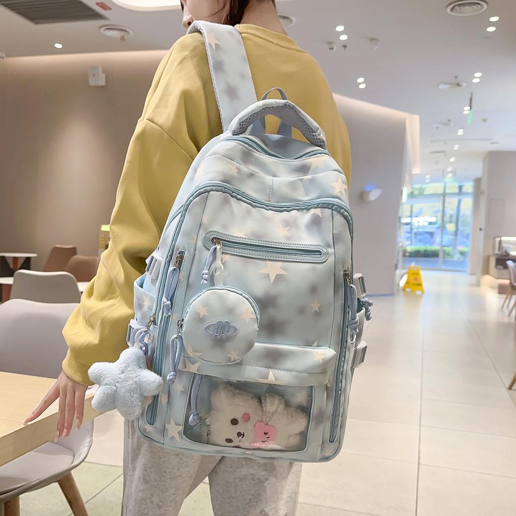 Schoolbag Cute Little Fresh Stars Large Capacity Junior High School Student Schoolbag Grade 1-1 Backpack Computer Bag Female
