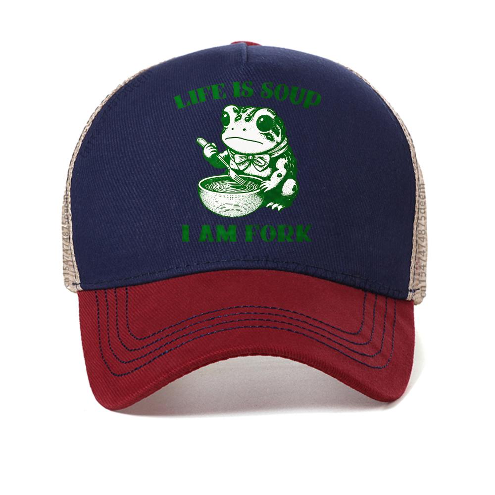 

Life Is Soup I Am Fork baseball cap for Unisex Women Funny Frog Relatable Life caps Summer fashion Snapback Caps causal mesh hat Adjustable