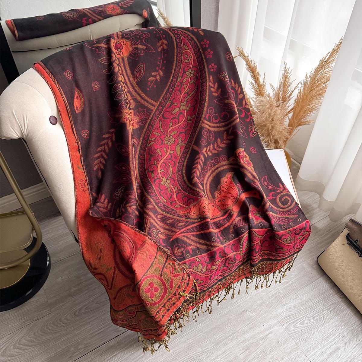 

Women Scarf Bohemian Style Shawl Jacquard Paisley Pattern Designer Lady Muslim Hijab Pashmina Sun Proection