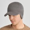 Men Knitted Hat Extended Brim Ear Protection Solid Color Knitting Hat Thickened Plush Lining Winter Warm Hat