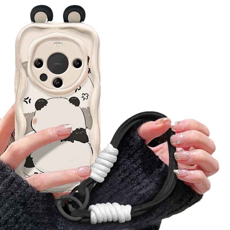 Angry Panda Lanyard Suitable for Xiaomi 14/13pro Mobile Phone Case Vivos18 Silicone Redmi K70 Anti-fall X100