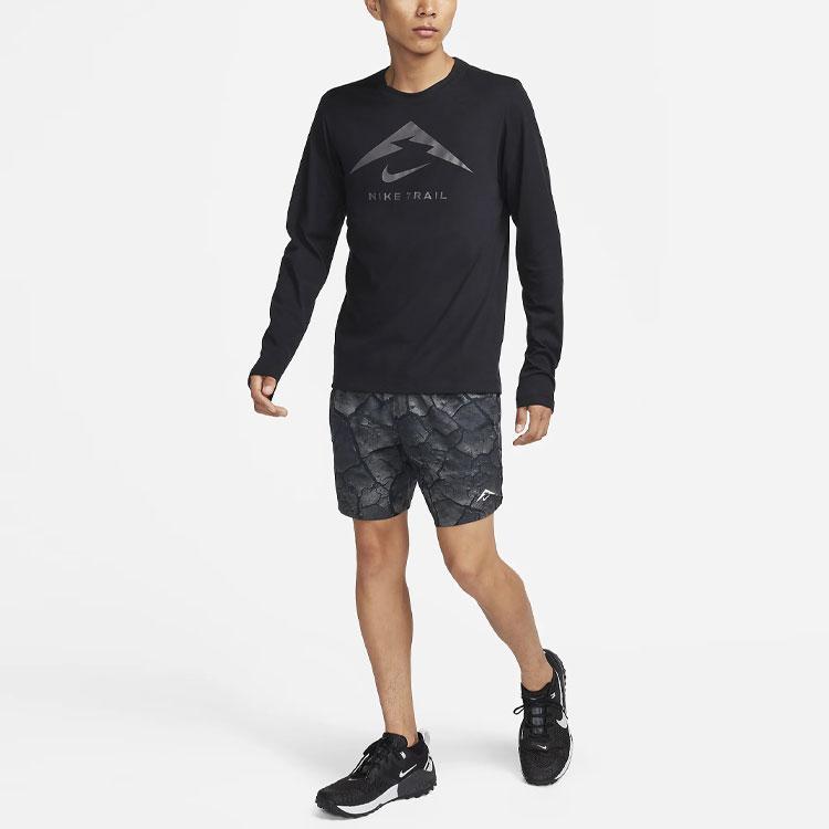 Nike Alphabet Geometric Pattern Print Crew Neck Long Sleeve T-Shirt Men Tops Black FN0828-010