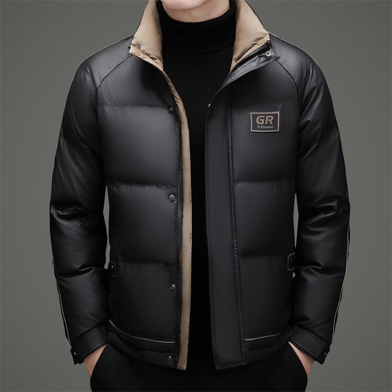 Men s Winter 2026 Warm 90% White Duck Down Jacket with Stand Collar L чёрный